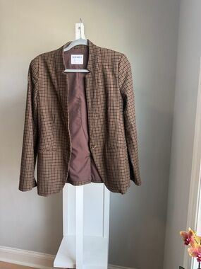 Old Navy Brown Plaid Collarless Blazer Jacket